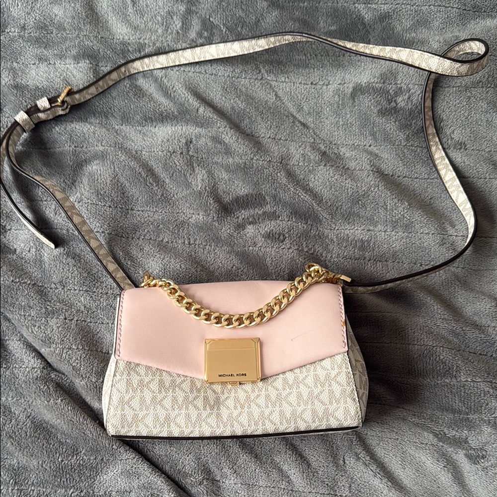 Michael Kors Pink and Cream Crossbody with Gold Chain
